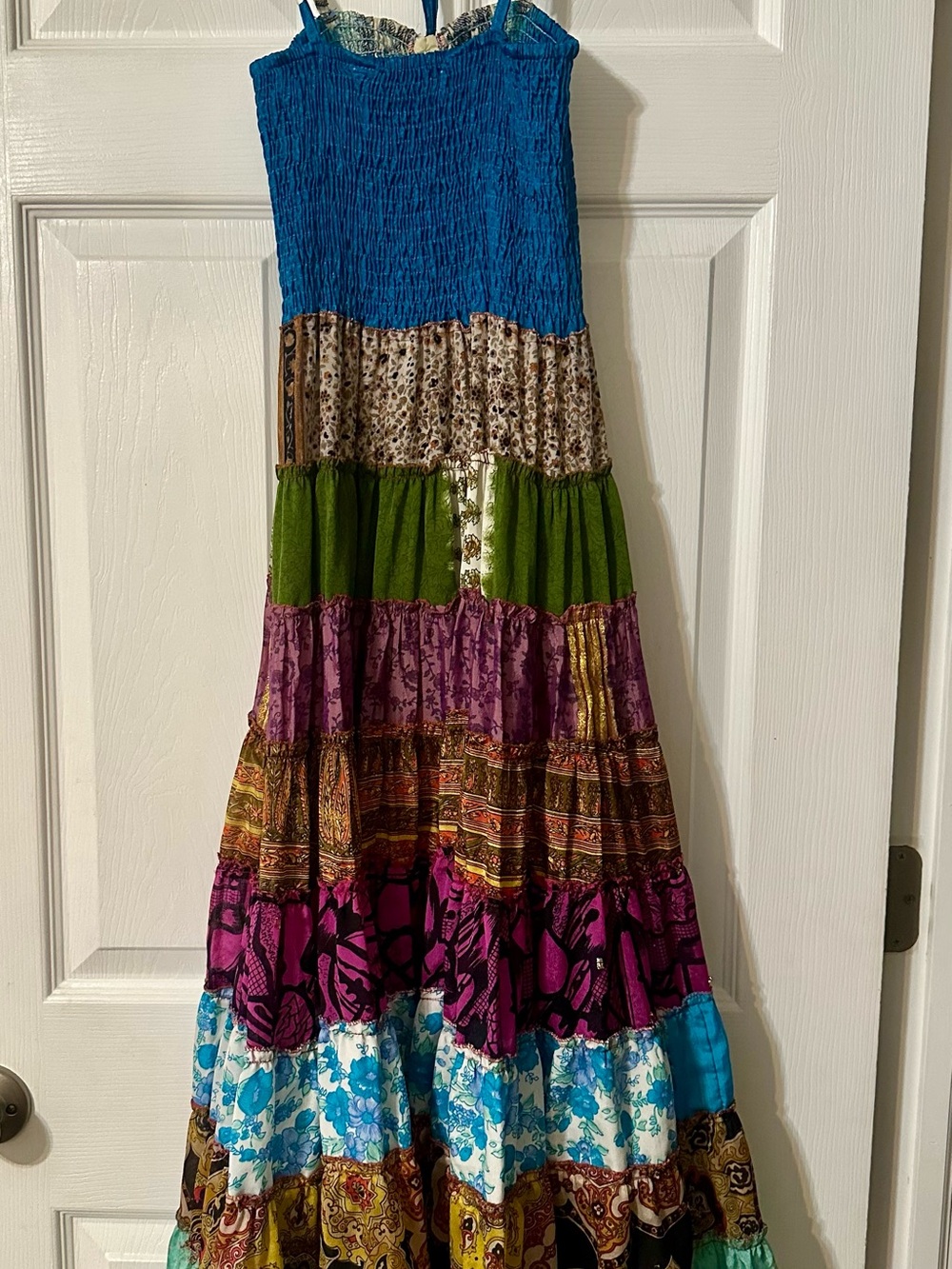 Bohemian Tiered Sun Dress for woman - Multicolor 100% Silk Made in India - Picture 2 of 3